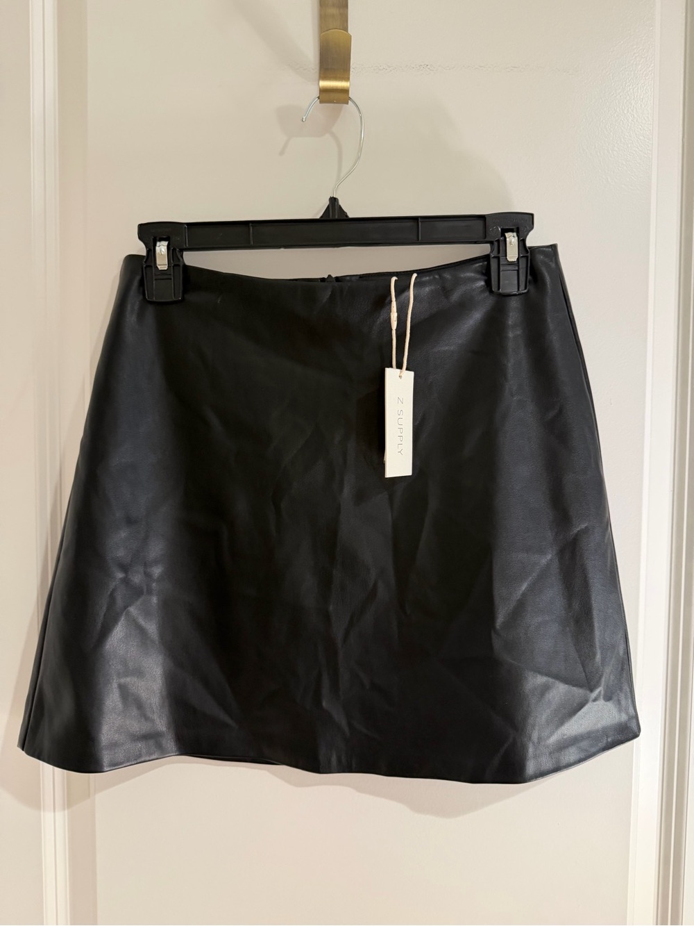 Z Supply Black Faux Leather A-Line Mini Skirt with Tag